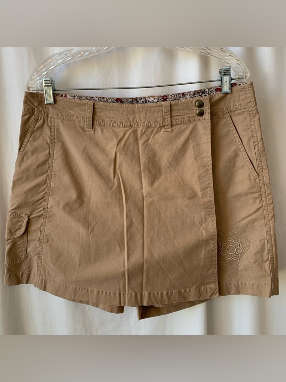Tan Skort with Floral Embroidery by KUHL